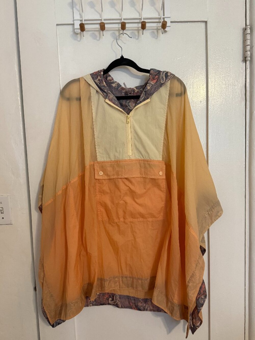 FREE PEOPLE RetroRain Poncho Colorblocked Yellow Orange One Size